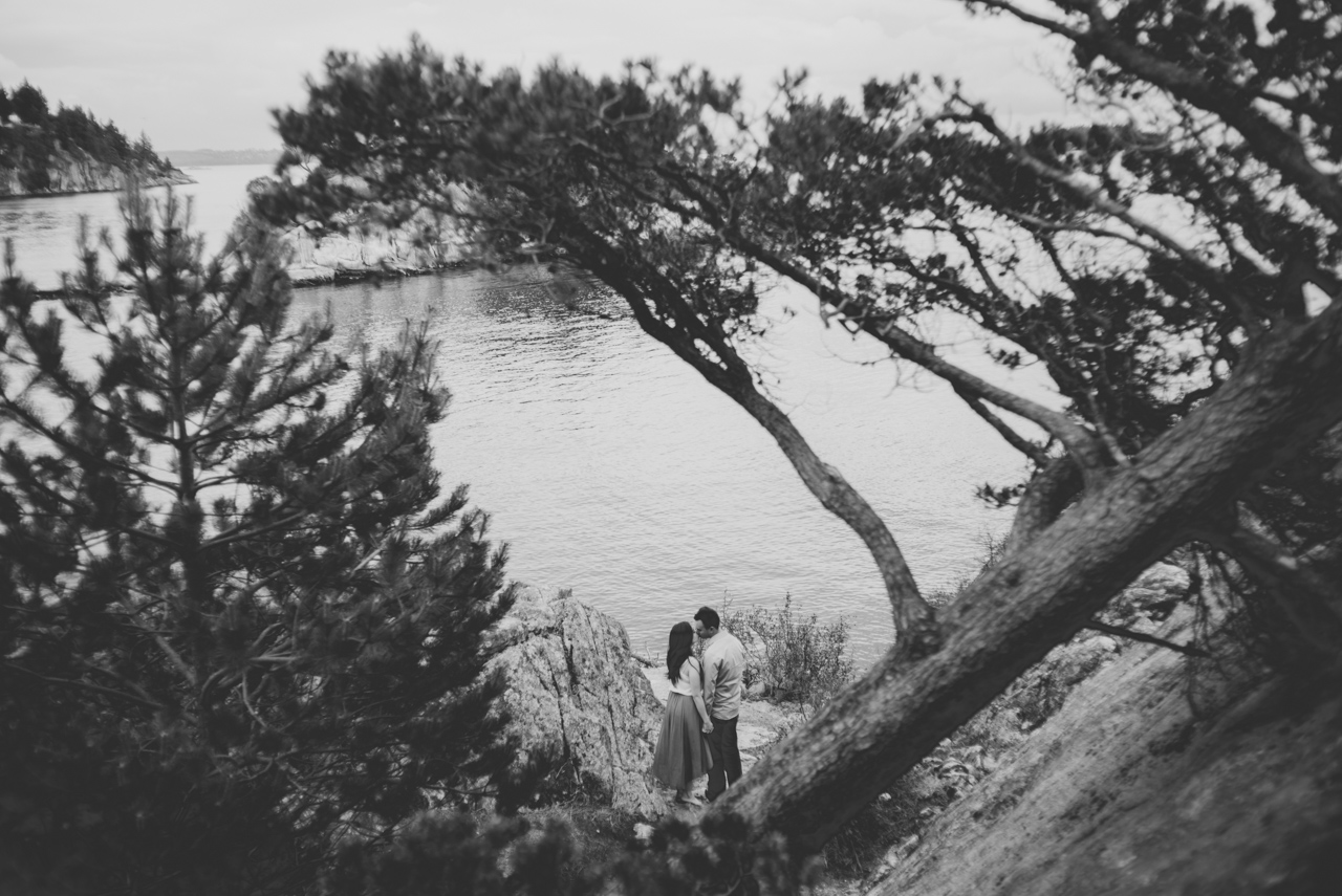 tabby & jimmy whytecliff west vancouver engagement photo shoot vancouver trees forest beach rock wedding west bc british columbia photography photo shoot