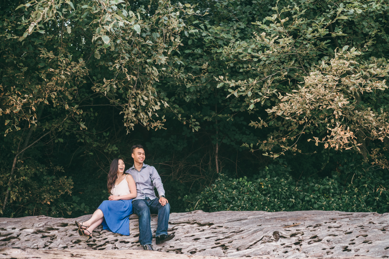 tabby & jimmy whytecliff west vancouver engagement photo shoot vancouver trees forest beach rock wedding west bc british columbia photography photo shoot