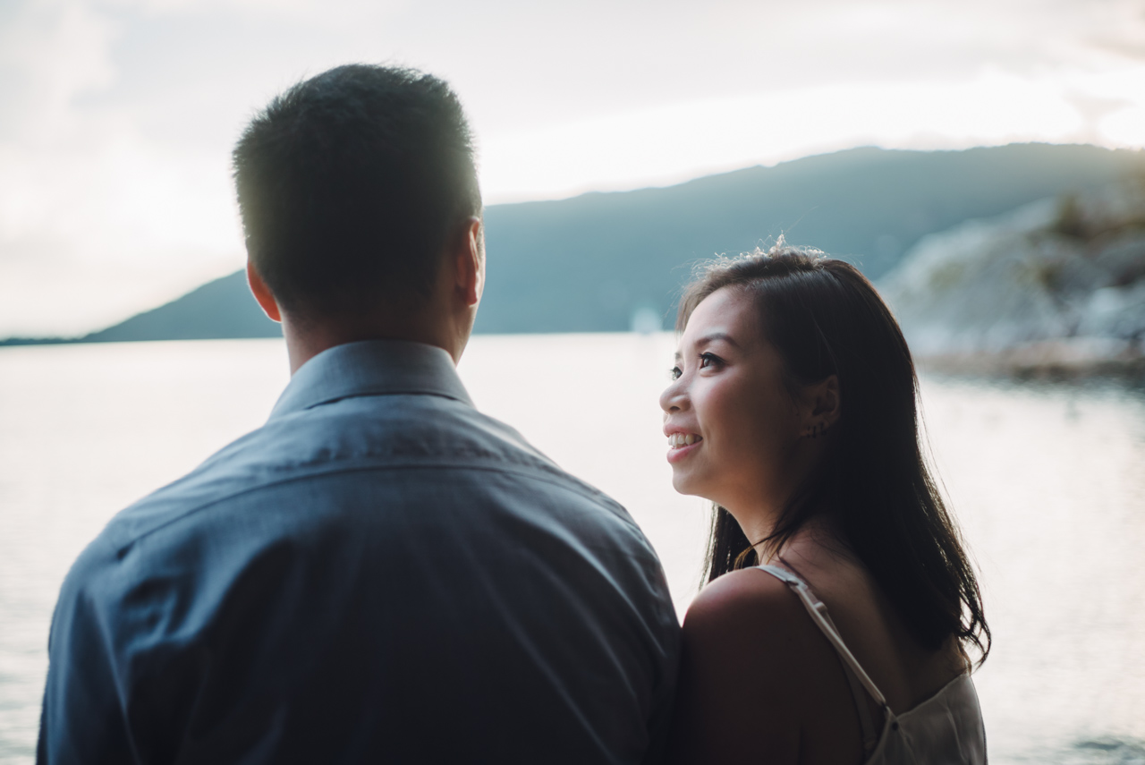 tabby & jimmy whytecliff west vancouver engagement photo shoot vancouver trees forest beach rock wedding west bc british columbia photography photo shoot