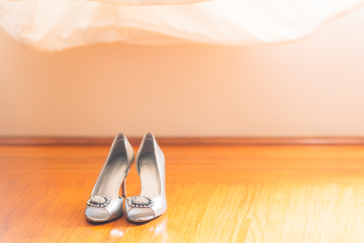 Wedding shoe and dress shot