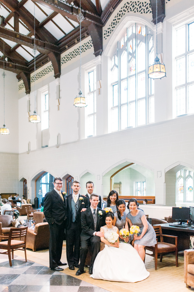 Wedding party shoot in UBC library, Vancouver, BC, Canada (Irving K Barber Learning Center)