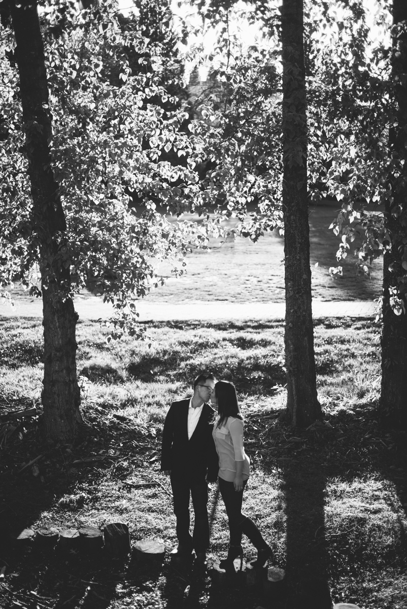 black and white tree engagement